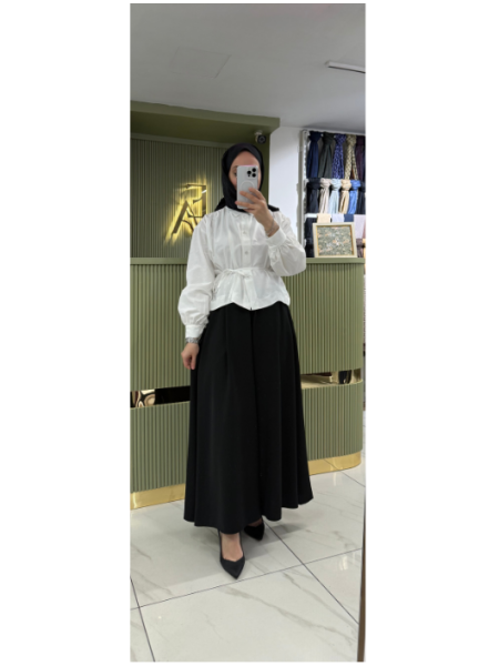 Beli Lastikli Pantolon Etek - Siyah