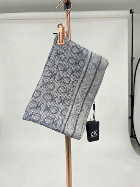 CK Desen Çift Taraflı Kaşmir Şal Mavi-Gri